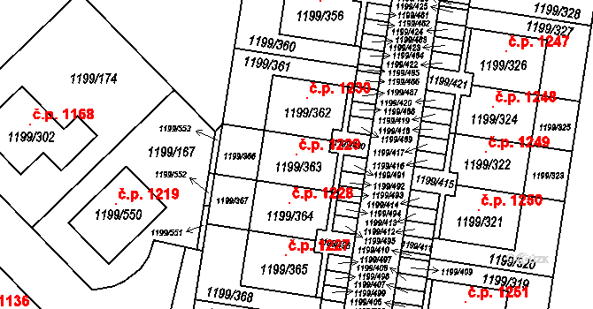 Vejprnice 1229 na parcele st. 1199/363 v KÚ Vejprnice, Katastrální mapa
