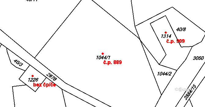 Polubný 889, Kořenov na parcele st. 1044/1 v KÚ Polubný, Katastrální mapa