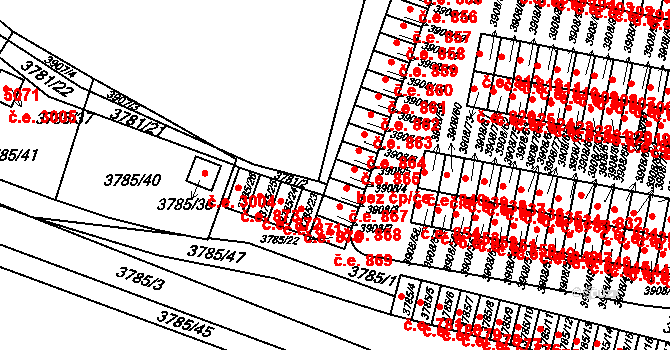 Jihlava 866 na parcele st. 3908/4 v KÚ Jihlava, Katastrální mapa