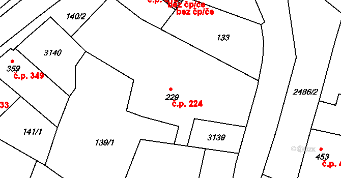 Luby 224 na parcele st. 229 v KÚ Luby I, Katastrální mapa