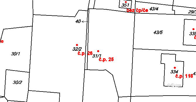 Kunětice 25 na parcele st. 31/1 v KÚ Kunětice, Katastrální mapa
