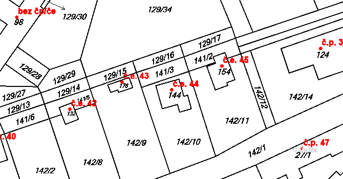 Neratov 44 na parcele st. 144 v KÚ Neratov, Katastrální mapa