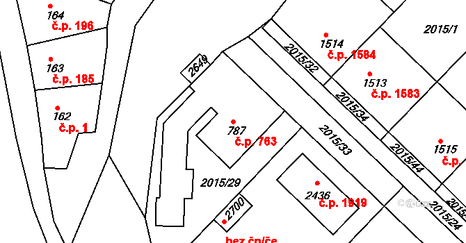 Tišnov 763 na parcele st. 787 v KÚ Tišnov, Katastrální mapa