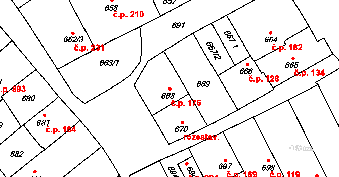 Lužice 176 na parcele st. 668 v KÚ Lužice u Hodonína, Katastrální mapa