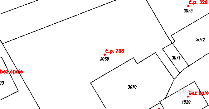 Lužice 785 na parcele st. 3069 v KÚ Lužice u Hodonína, Katastrální mapa