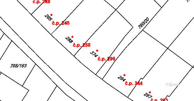 Násedlovice 296 na parcele st. 374 v KÚ Násedlovice, Katastrální mapa