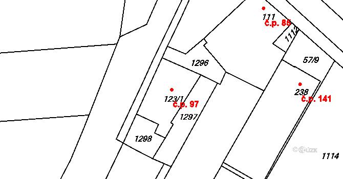 Rostěnice 97, Rostěnice-Zvonovice na parcele st. 123/1 v KÚ Rostěnice, Katastrální mapa