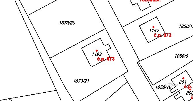 Kozlovice 873 na parcele st. 1193 v KÚ Kozlovice, Katastrální mapa