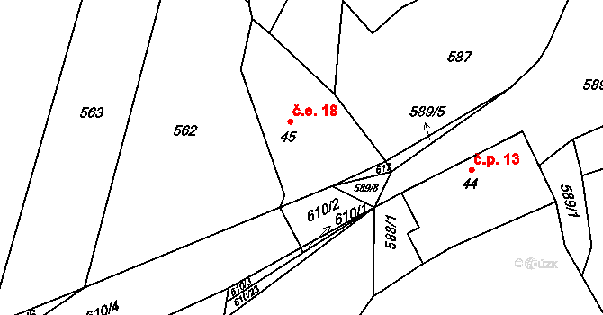 Chlístov 18, Neustupov na parcele st. 45 v KÚ Dolní Borek, Katastrální mapa