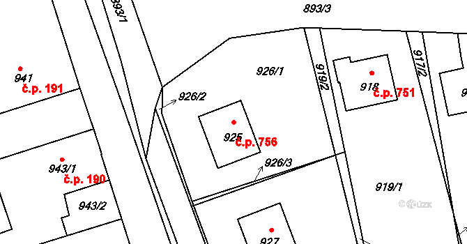 Libušín 756 na parcele st. 925 v KÚ Libušín, Katastrální mapa