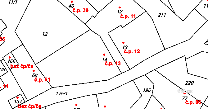 Cerhýnky 13, Cerhenice na parcele st. 14 v KÚ Cerhýnky, Katastrální mapa