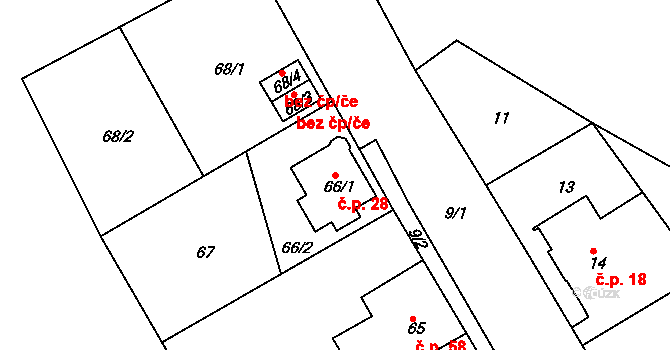 Dolní Pochlovice 28, Kynšperk nad Ohří na parcele st. 66/1 v KÚ Dolní Pochlovice, Katastrální mapa