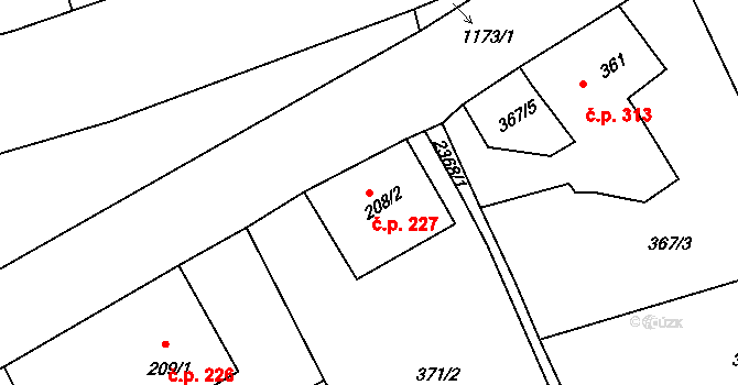 Dolní Podluží 227 na parcele st. 208/2 v KÚ Dolní Podluží, Katastrální mapa