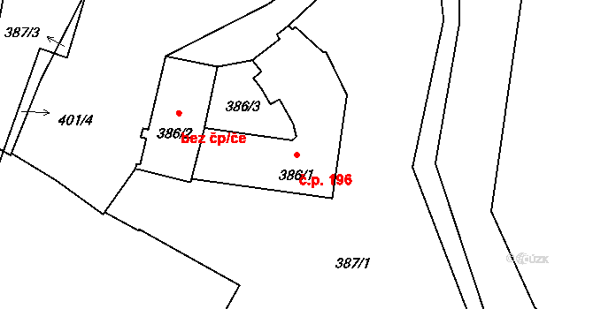 Poříčí 196, Boršov nad Vltavou na parcele st. 386/1 v KÚ Boršov nad Vltavou, Katastrální mapa