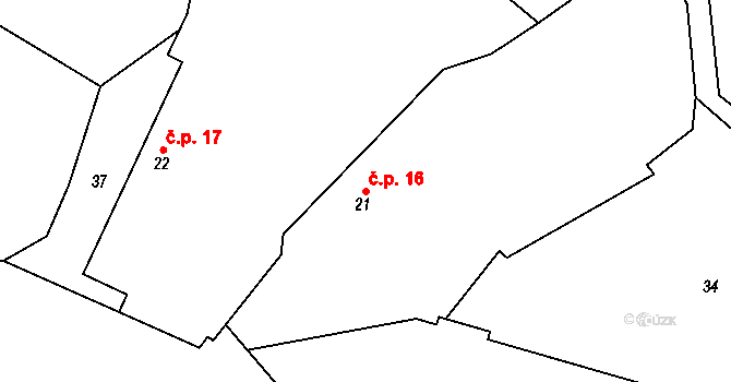 Chomutice 16 na parcele st. 21 v KÚ Chomutice, Katastrální mapa