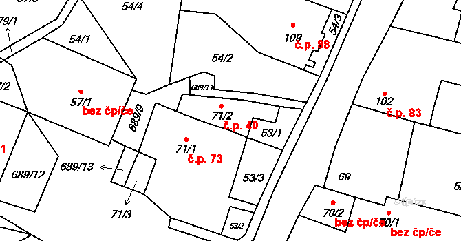 Býčkovice 40 na parcele st. 71/2 v KÚ Býčkovice, Katastrální mapa