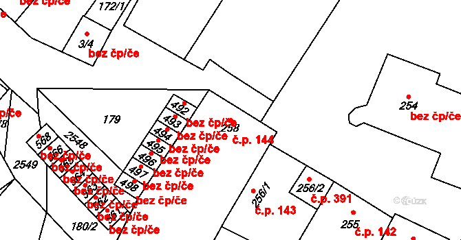 Třebenice 144 na parcele st. 258 v KÚ Třebenice, Katastrální mapa