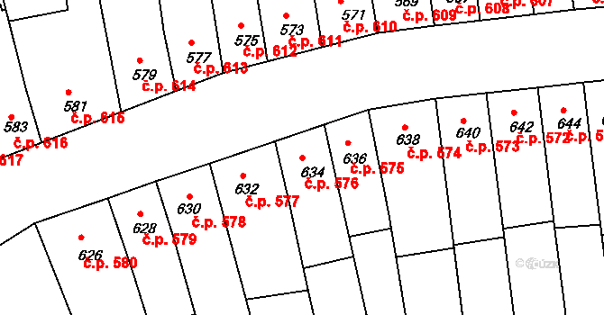 Roudnice nad Labem 576 na parcele st. 634 v KÚ Roudnice nad Labem, Katastrální mapa