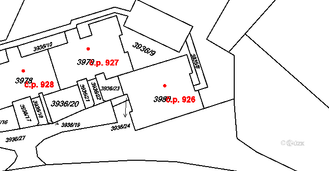 Lutyně 926, Orlová na parcele st. 3980 v KÚ Horní Lutyně, Katastrální mapa
