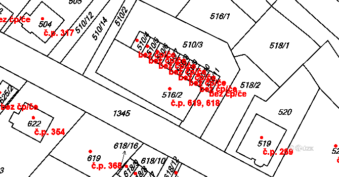 Bukov 618,619, Ústí nad Labem na parcele st. 516/2 v KÚ Bukov, Katastrální mapa