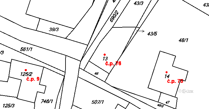 Šanov 76, Červená Voda na parcele st. 13 v KÚ Šanov u Červené Vody, Katastrální mapa