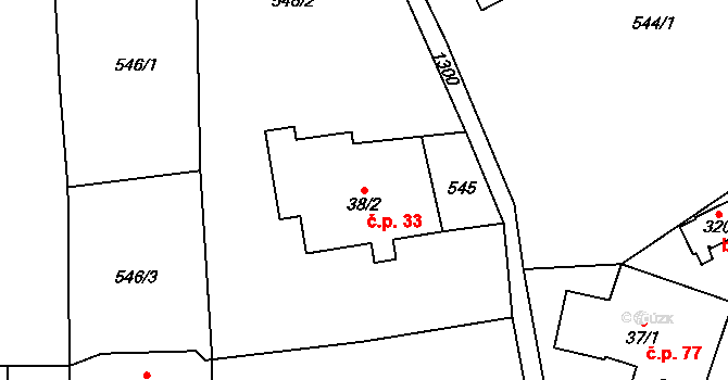 Lichkov 33 na parcele st. 38/2 v KÚ Lichkov, Katastrální mapa