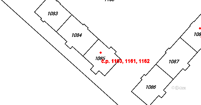 Kadaň 1161,1162,1163 na parcele st. 1085 v KÚ Kadaň, Katastrální mapa