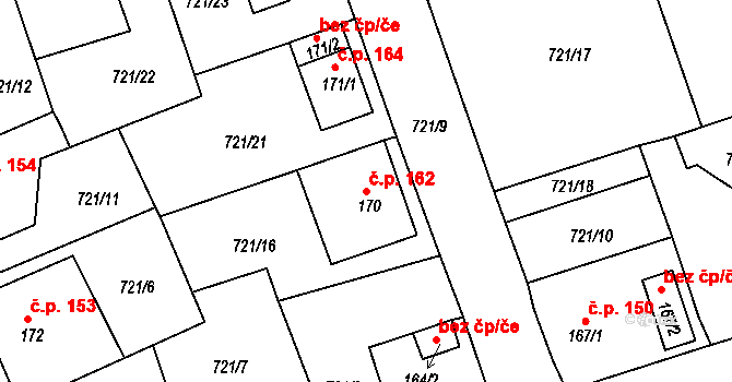 Unčín 162, Krupka na parcele st. 170 v KÚ Unčín u Krupky, Katastrální mapa