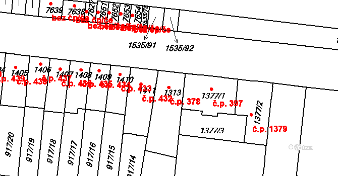 Horka-Domky 378, Třebíč na parcele st. 1313 v KÚ Třebíč, Katastrální mapa