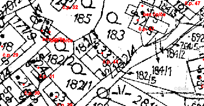 Jaroměřice 41 na parcele st. 33/1 v KÚ Jaroměřice, Katastrální mapa