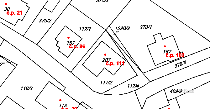 Javorník 111 na parcele st. 207 v KÚ Javorník u Svitav, Katastrální mapa