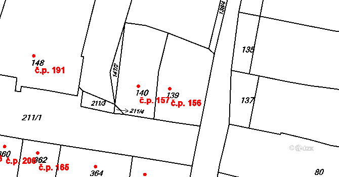 Obřany 156, Brno na parcele st. 139 v KÚ Obřany, Katastrální mapa