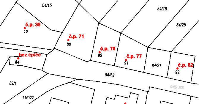 Jabloňany 79 na parcele st. 90 v KÚ Jabloňany, Katastrální mapa