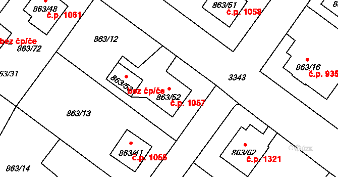 Pelhřimov 1057 na parcele st. 863/52 v KÚ Pelhřimov, Katastrální mapa