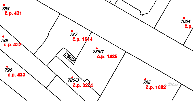 Teplice 1485 na parcele st. 786/1 v KÚ Teplice, Katastrální mapa