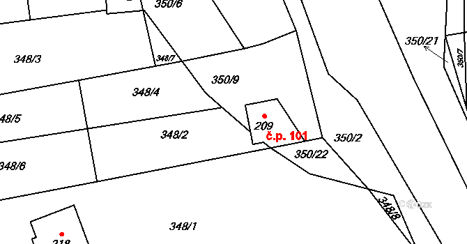 Úsobrno 101 na parcele st. 209 v KÚ Úsobrno, Katastrální mapa