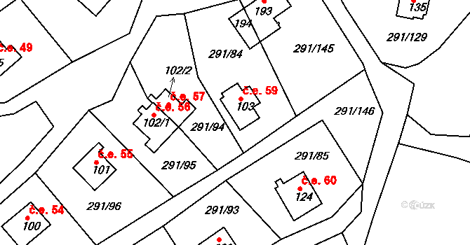 Cetnov 59, Cheb na parcele st. 103 v KÚ Cetnov, Katastrální mapa