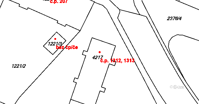 Cheb 1312,1313 na parcele st. 4217 v KÚ Cheb, Katastrální mapa