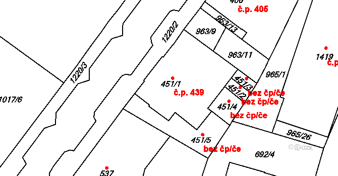 Mariánské Lázně 439 na parcele st. 451/1 v KÚ Mariánské Lázně, Katastrální mapa