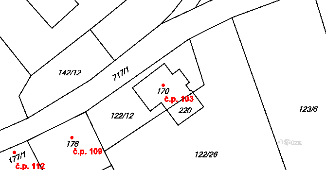 Obora 103, Šindelová na parcele st. 170 v KÚ Obora u Šindelové, Katastrální mapa