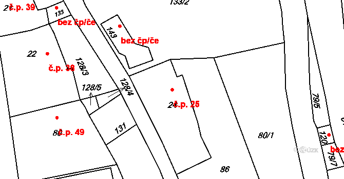 Ještětice 25, Solnice na parcele st. 24 v KÚ Ještětice, Katastrální mapa