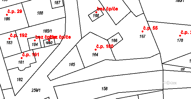 Jablůnka 180 na parcele st. 164 v KÚ Jablůnka, Katastrální mapa