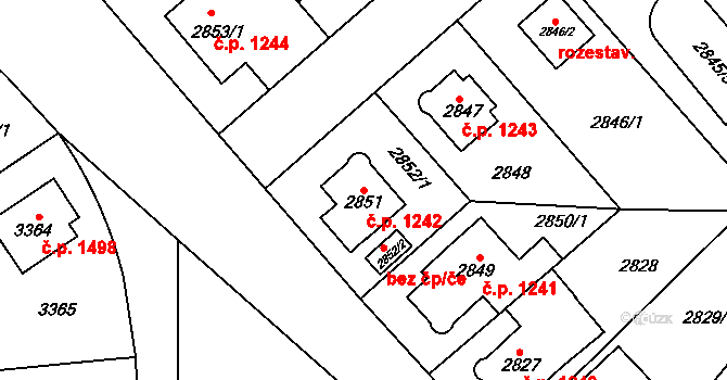 Horní Počernice 1242, Praha na parcele st. 2851 v KÚ Horní Počernice, Katastrální mapa
