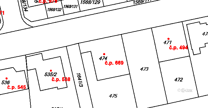 Řeporyje 669, Praha na parcele st. 474 v KÚ Řeporyje, Katastrální mapa
