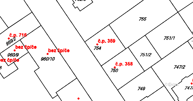 Uhříněves 359, Praha na parcele st. 754 v KÚ Uhříněves, Katastrální mapa