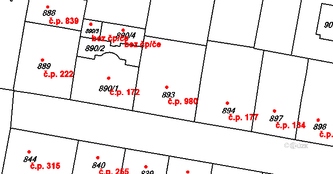 Žižkov 980, Praha na parcele st. 893 v KÚ Žižkov, Katastrální mapa