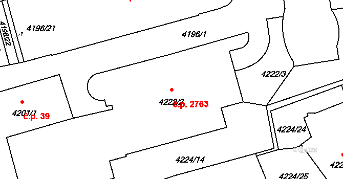 Žižkov 2763, Praha na parcele st. 4222/2 v KÚ Žižkov, Katastrální mapa