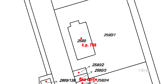 Krč 758, Praha na parcele st. 2589 v KÚ Krč, Katastrální mapa
