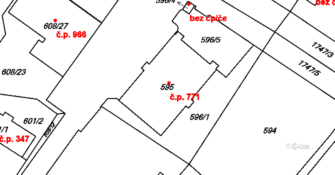 Ďáblice 771, Praha na parcele st. 595 v KÚ Ďáblice, Katastrální mapa