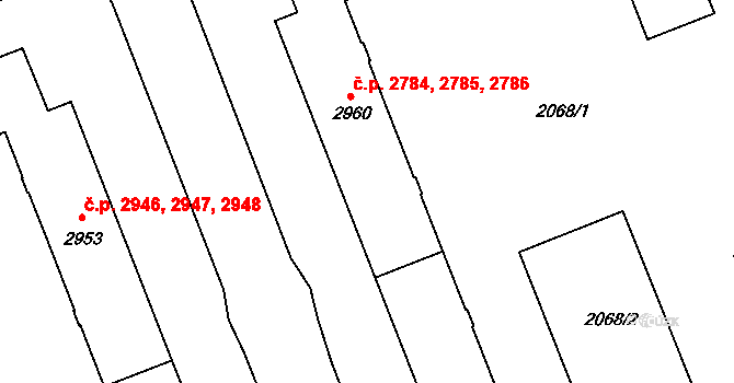 Hodonín 2784,2785,2786 na parcele st. 2960 v KÚ Hodonín, Katastrální mapa